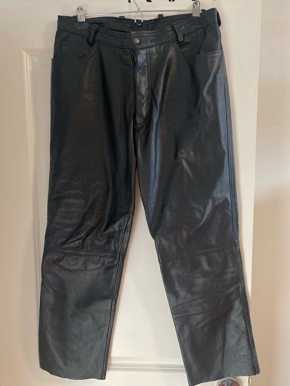 Vintage Men's Black Leather Jeans - Classic Straight Fit